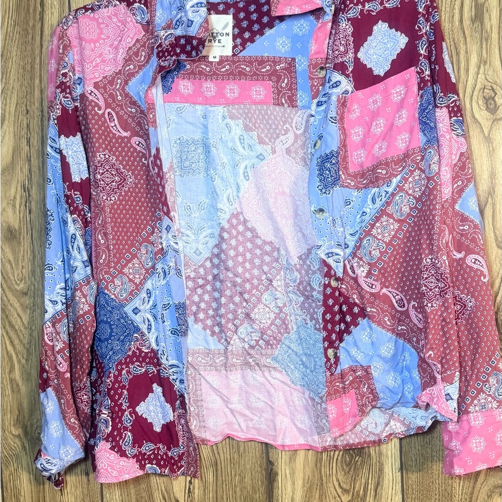 Rye Multicolor Patchwork Button Down Shirt NWT - image 1